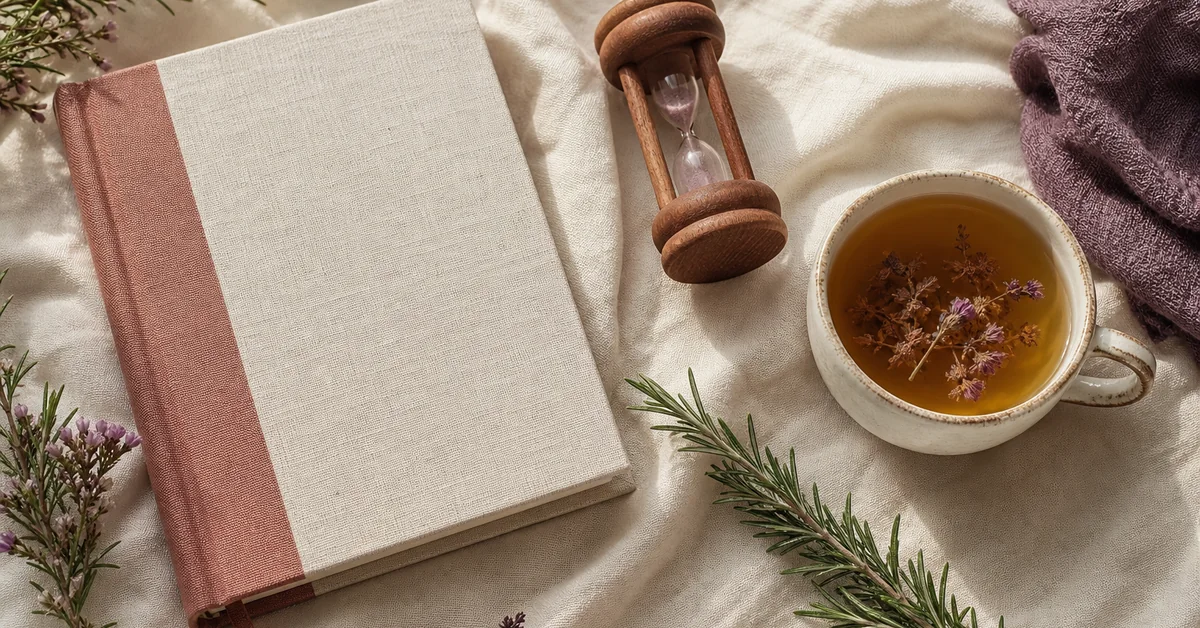 Ruhig gedeckter Tisch mit Tee, Morgenlicht und Notizbuch als Sinnbild für einen geordneten Tagesrhythmus